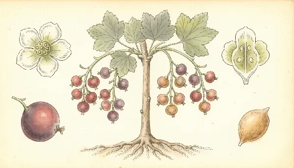 Botanische Illustration von Johannisbeerzweigen und Früchten