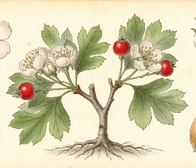 Weißdorn – botanische Illustration