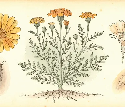 Gewürz-Tagetes – botanische Illustration