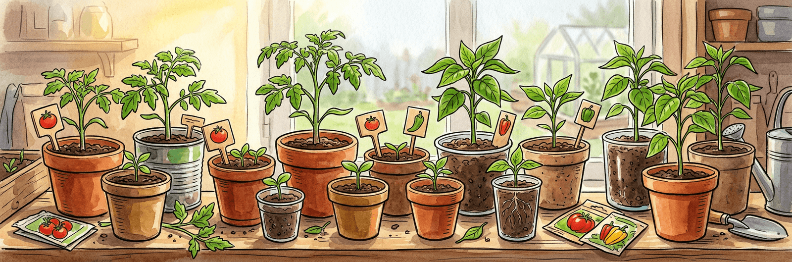 Tomate und Paprika werden früh drinnen im Topf vorgezogen, weil sie wärmeliebend und langsam sind