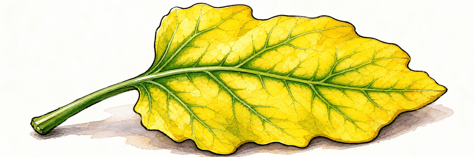 Vergilbendes Blatt mit grün bleibenden Blattadern als Zeichen von Chlorophyllmangel
