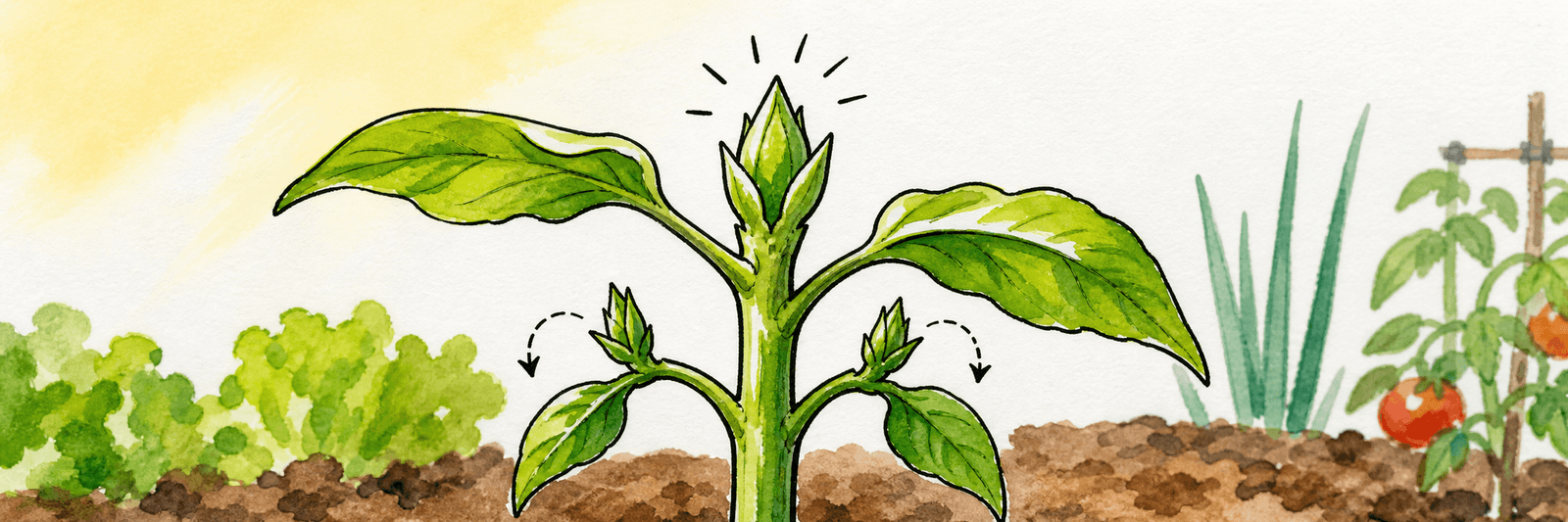 Das oberste Auge dominiert per Apikaldominanz und Auxin, während die unteren Etagenaugen zurückgehalten werden