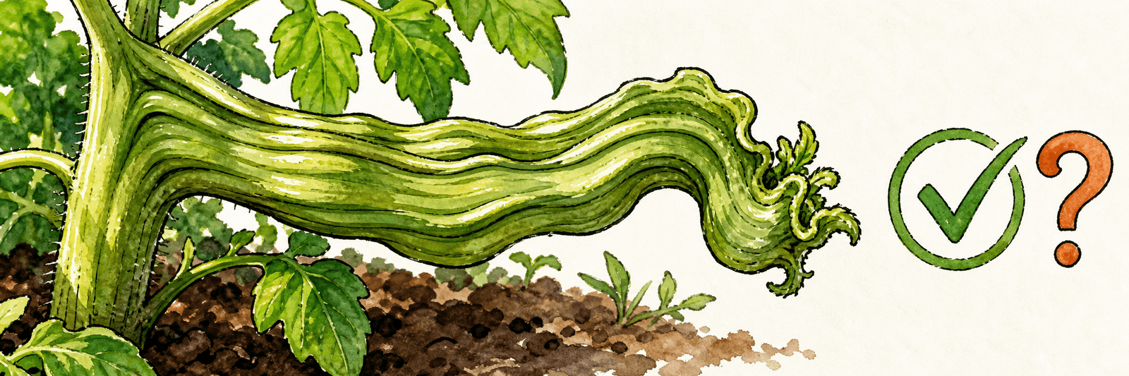 Illustration eines breiten, bandförmigen Triebs an einer sonst normal verzweigten Pflanze