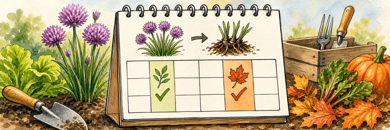 Kalender mit Frühjahr und Herbst als Teilungszeitpunkten nach der Blüte