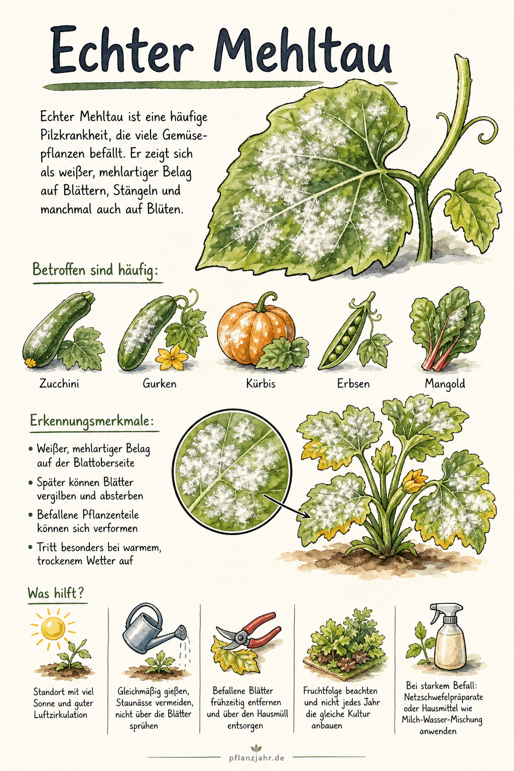 Infografik: Echter Mehltau erkennen, vorbeugen und bekämpfen