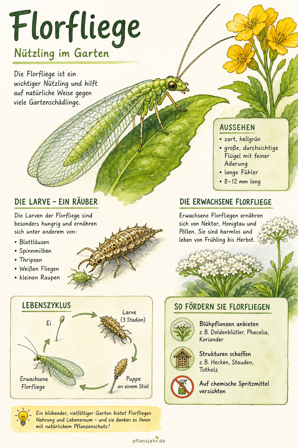 Infografik: Florfliege — der zarte Blattlauslöwe