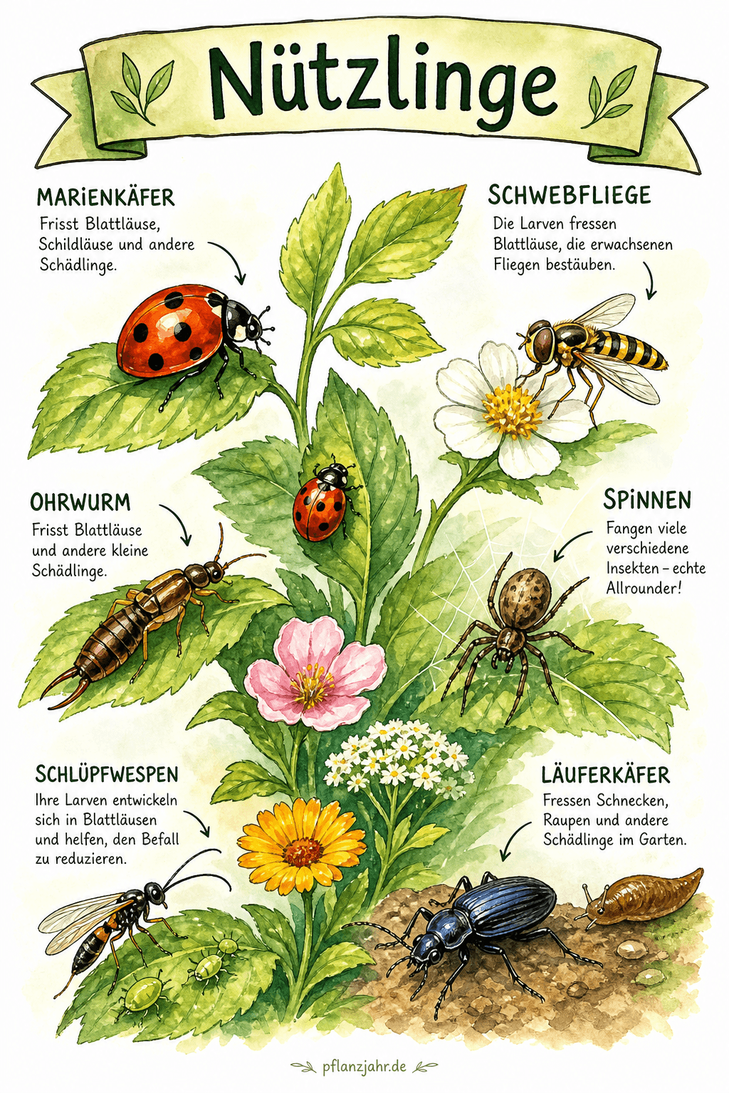Infografik: Nützlinge (biologische Schädlingsregulierung)