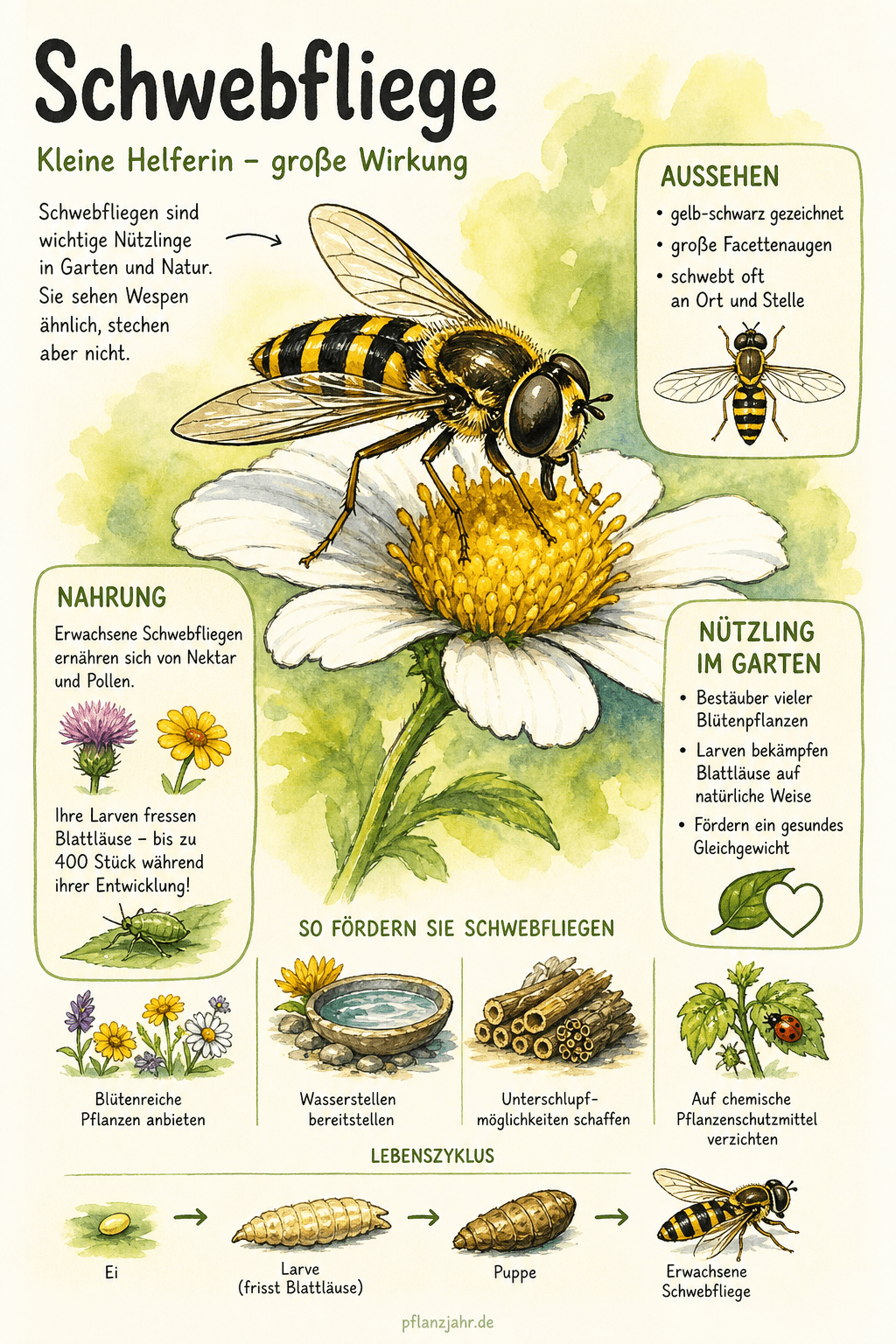Infografik: Schwebfliege — die schwebende Blattlauspolizei