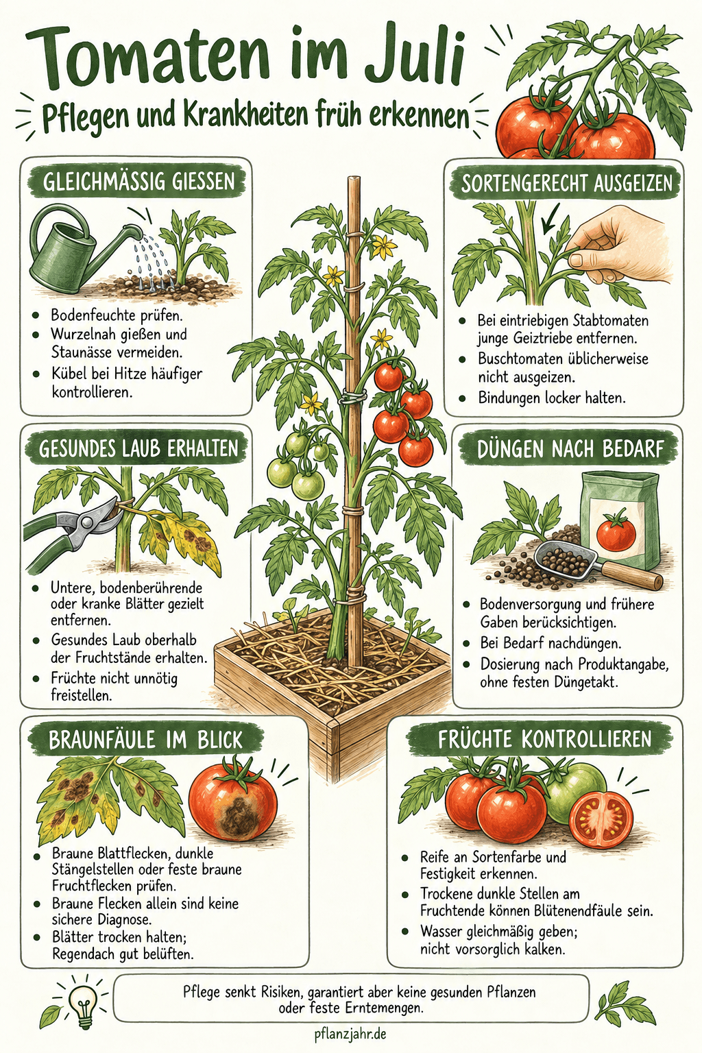 tomaten im juli pflegen und gesund halten: differenzierte Empfehlungen nach Sorte, Kulturzeit und Bedingungen