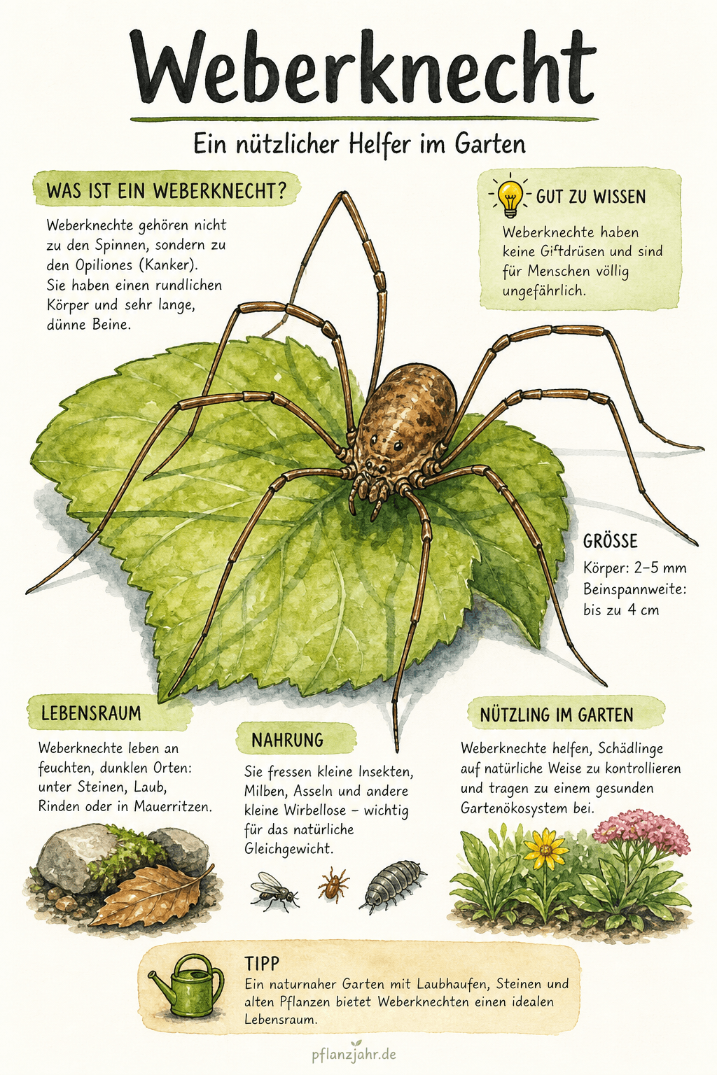 Infografik: Weberknecht — der langbeinige Aufräumer an der Wand