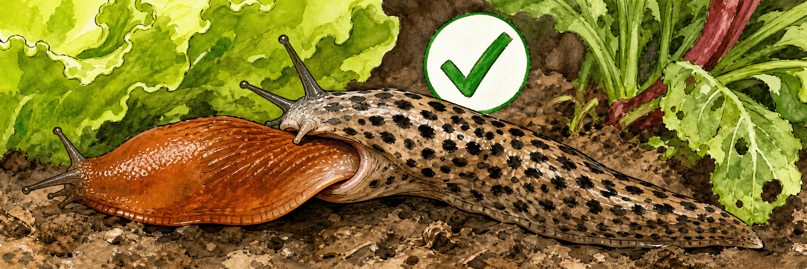 Getigerter Tigerschnegel greift eine Spanische Wegschnecke an, schützendes Häkchen darüber