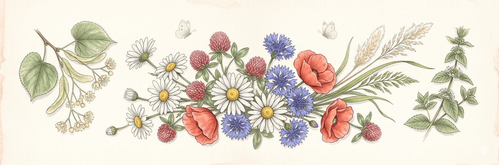 Sommerliche Wiesenblumen mit Linde und Schmetterlingen – wer phänologisch beobachtet, liest aus dem, was im Juli blüht, mehr ab als aus einem einzelnen Stichtag