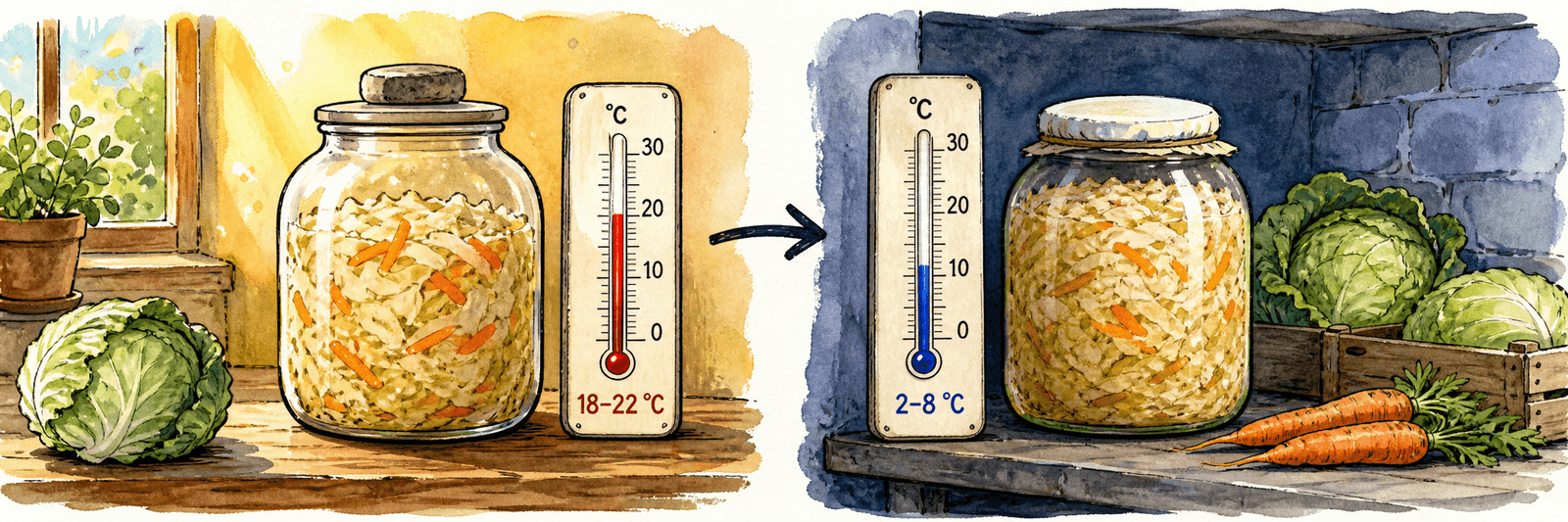 Zwei Thermometer: warm angären bei 18 bis 22 Grad, danach kühl reifen und lagern