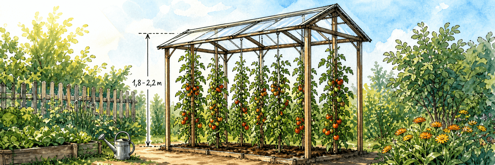 Hohes Tomatendach mit 1,8 bis 2,2 m lichter Höhe für Stabtomaten